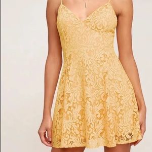 Lulus Magnolia Blossom Yellow Lace Skater Dress